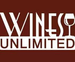 Logo: Wines Unlimited on a brown background.